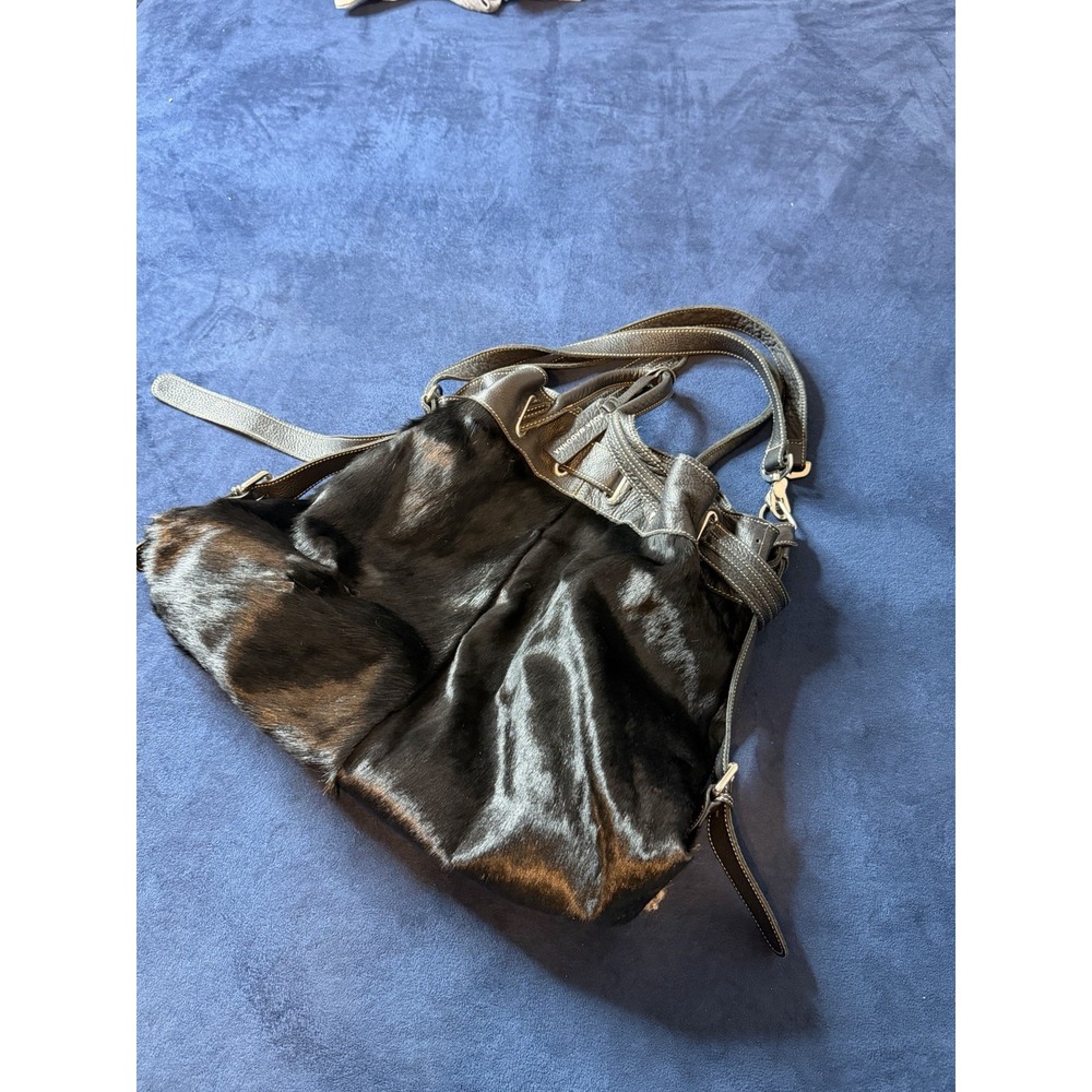 Aqua Madonna Black Calf Fur Hobo Bag Shoulder XL Genuine Leather